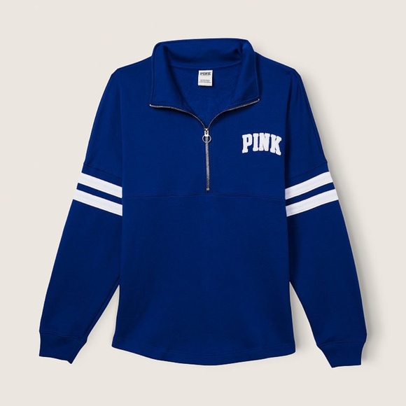Victoria's Secret PINK Fleece Oversized Quarter-Zip Sweatshirt Ensign Blue L NEW - Picture 3 of 4